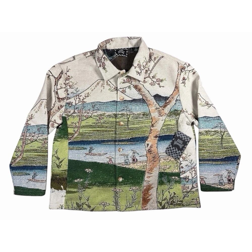NEW Rebel Vengeance Tapestry All Over Print Jacket Japan Mt Mount Fuji Large - Picture 2 of 7